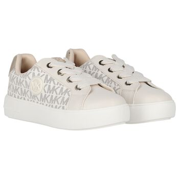 Girls Ivory & Gold Logo Trainers