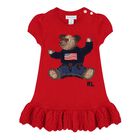 Baby Girls Red Logo Polo Bear Dress, 1, hi-res