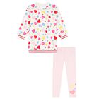 Girls White & Pink Heart Leggings Set, 1, hi-res