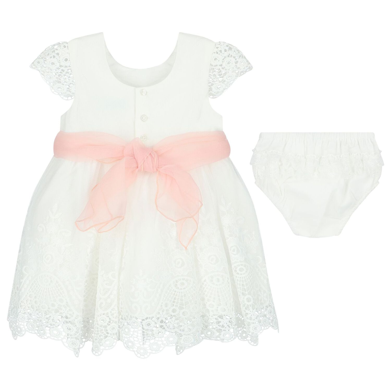 Younger Girls White Flower Lace & Tulle Dress, 1, hi-res image number null