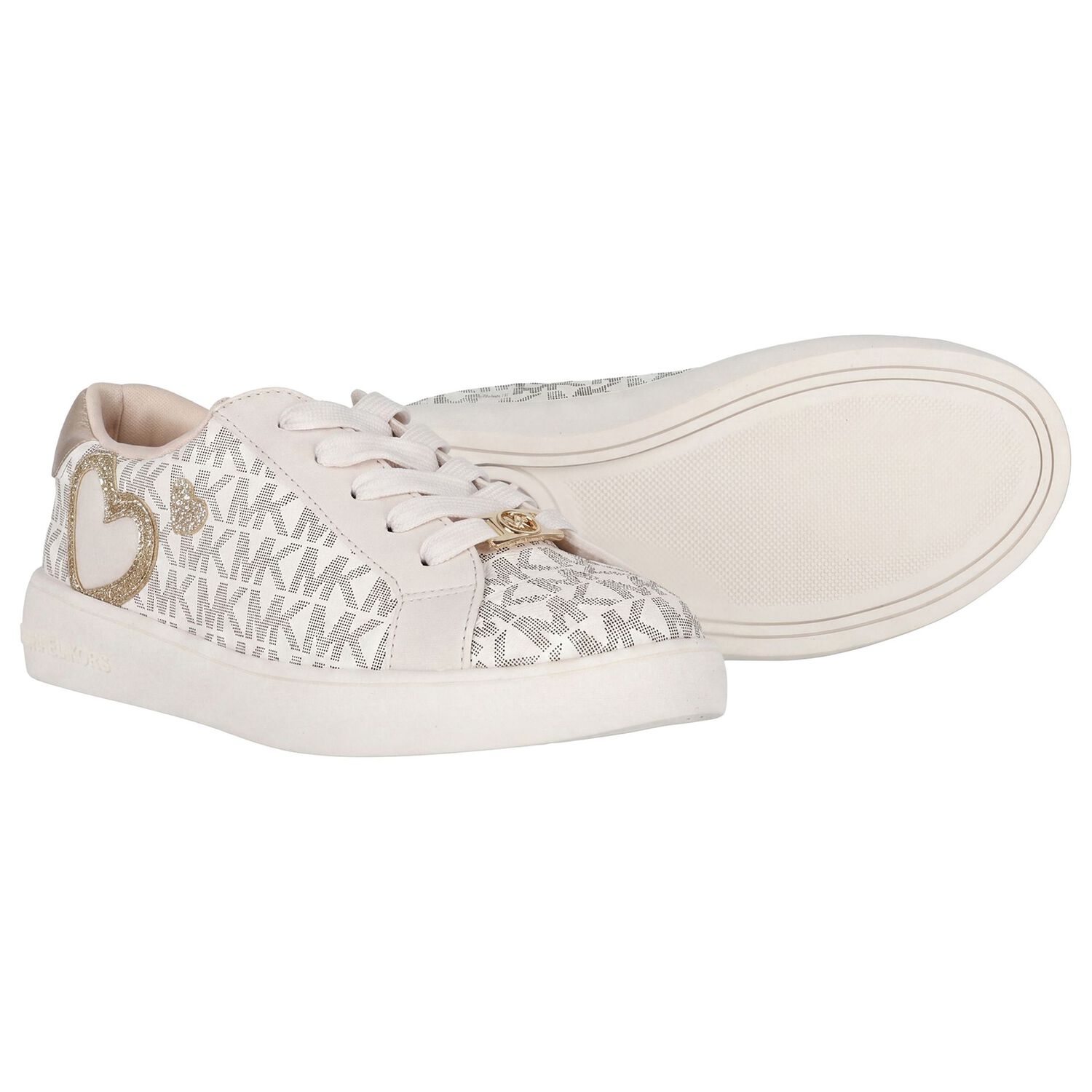 Girls Ivory & Gold Logo Trainers, 1, hi-res