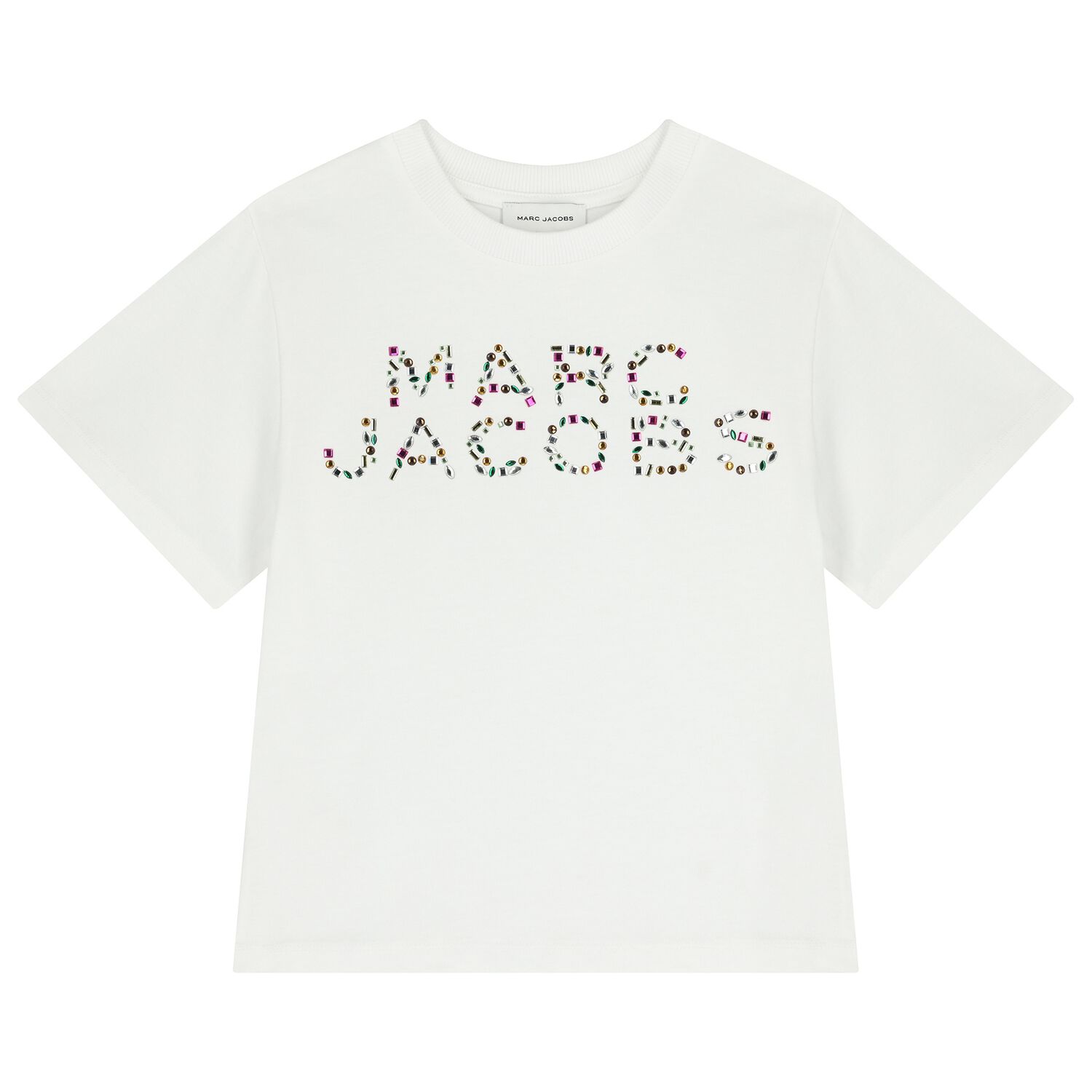 Girls White Logo Rhinestone T-Shirt, 1, hi-res