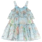 Girls Blue Chiffon Tiered Dress, 1, hi-res
