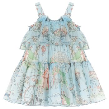 Girls Blue Chiffon Tiered Dress