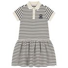 Girls Ivory Logo Striped Polo Dress, 1, hi-res