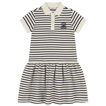 Girls Ivory Logo Striped Polo Dress
