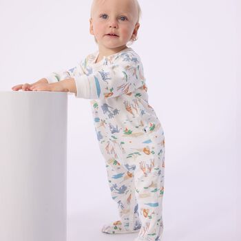 Baby Boys Ivory Safari Animals Babygrow