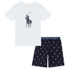 Boys White & Navy Logo Pyjamas, 1, hi-res