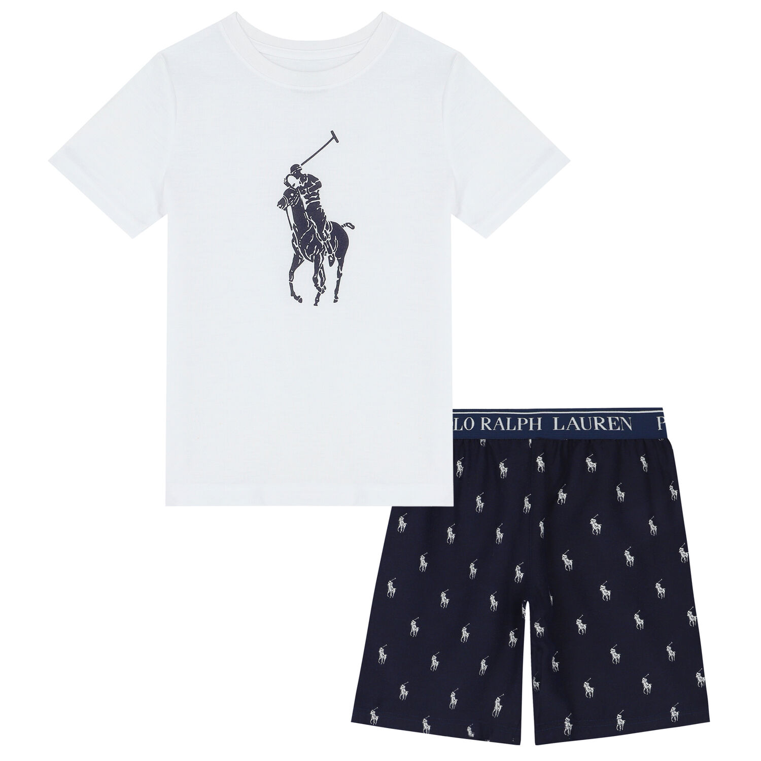 Boys White & Navy Logo Pyjamas, 1, hi-res
