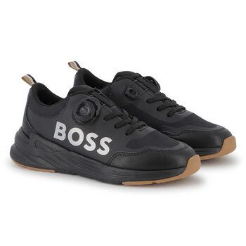 Boys Black Logo Trainers