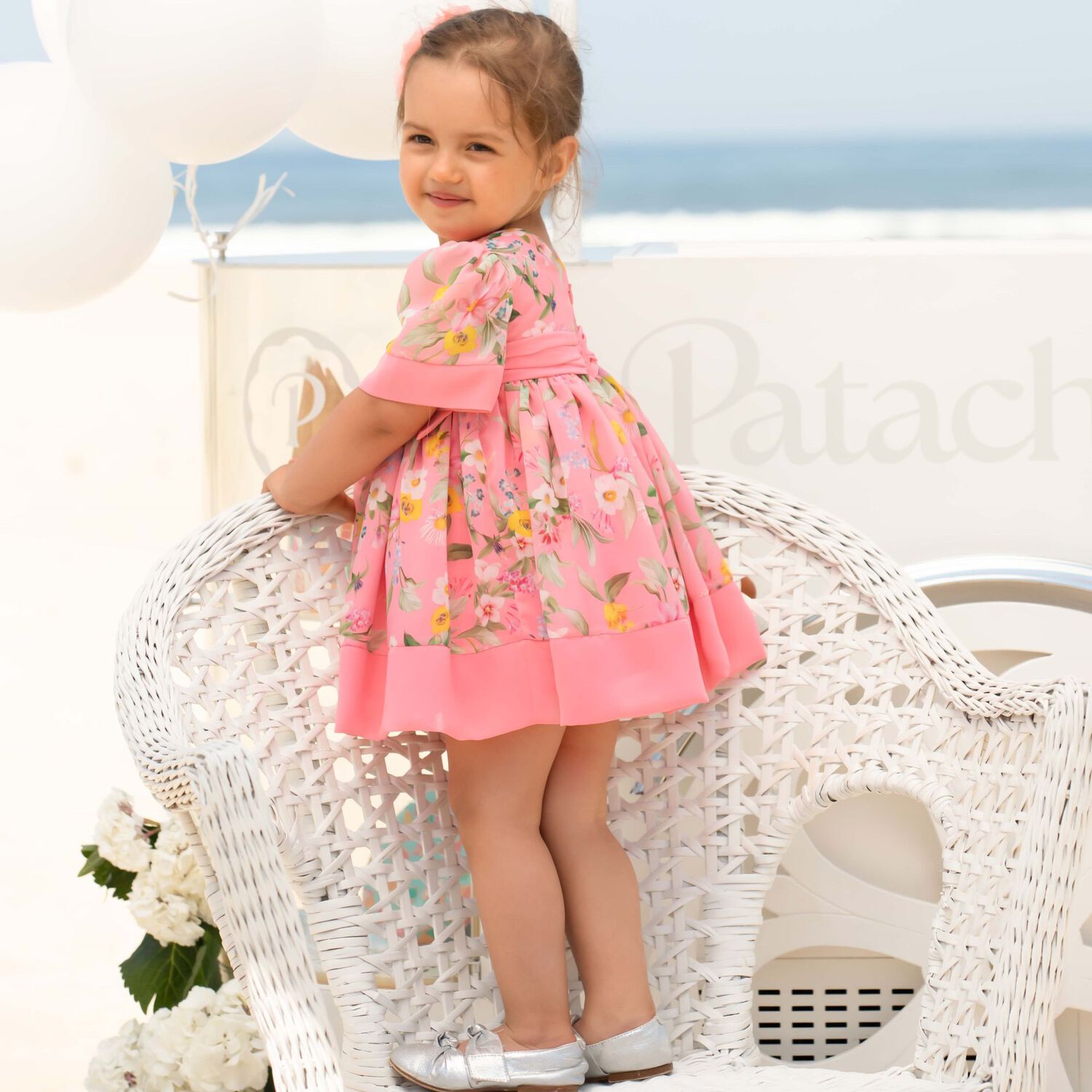 Baby Girls Pink Floral Chiffon Dress, 1, hi-res