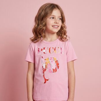 Girls Pink Embroidered Logo T-Shirt