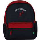 Boys Navy Blue & Red Varsity Logo Backpack, 1, hi-res