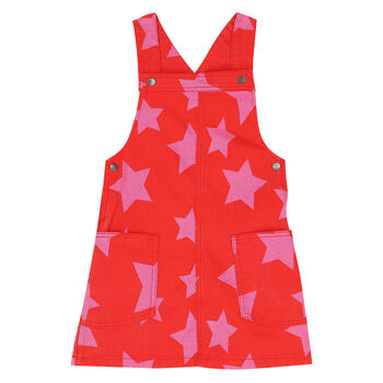 Girls Red Star Dungaree Dress
