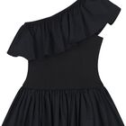 Girls Black Asymmetric Dress, 2, hi-res