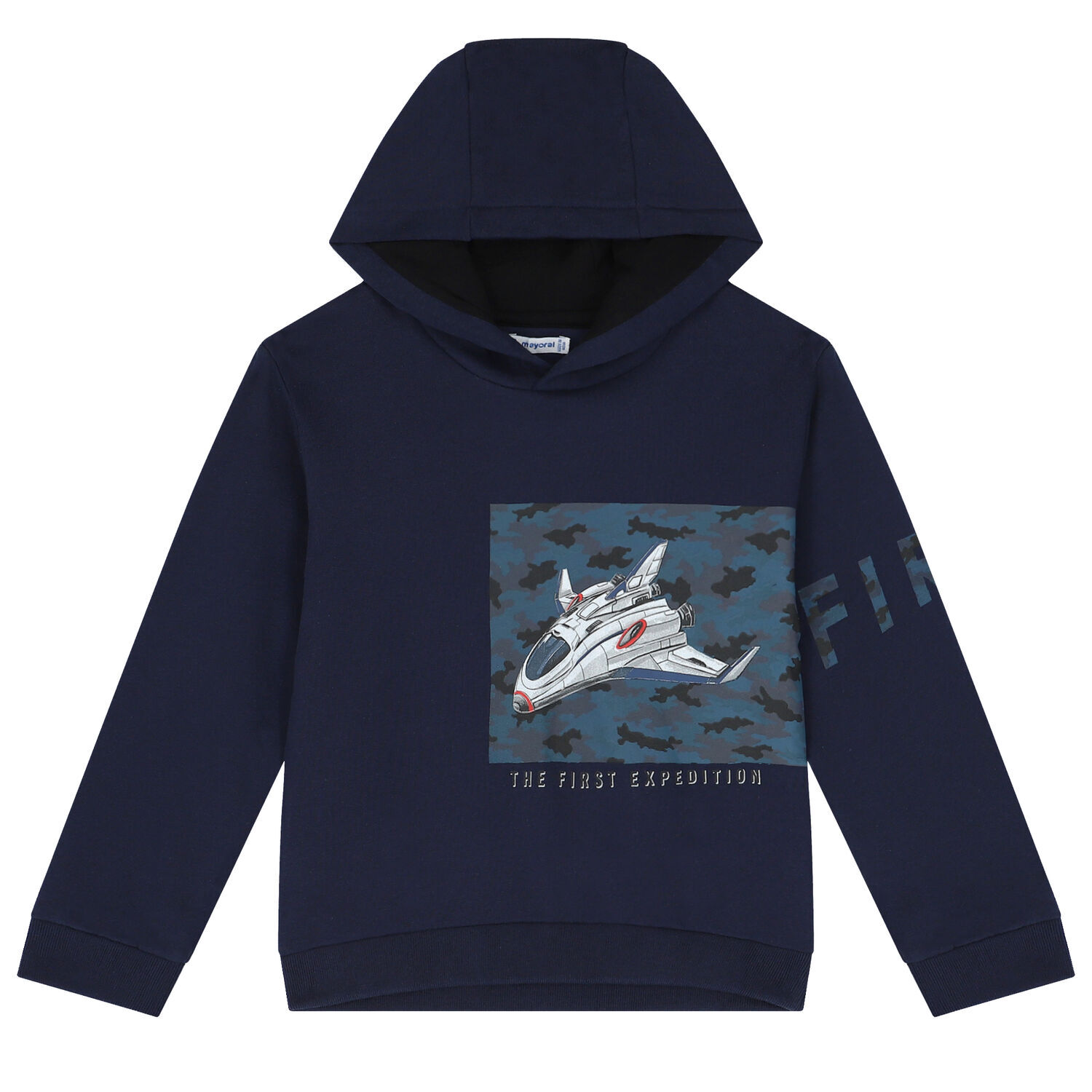 Boys Navy Glow In The Dark Hooded Top, 1, hi-res