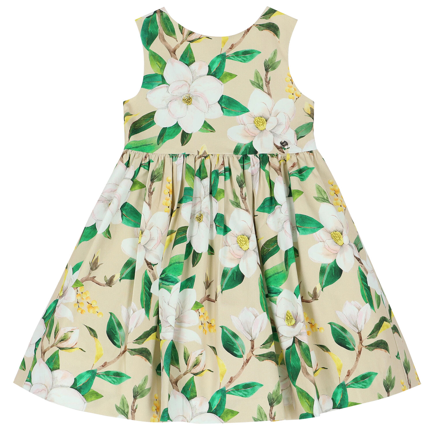 Girls Beige Floral Dress, 2, hi-res
