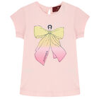 Younger Girls Pink Bow Logo T-Shirt, 2, hi-res
