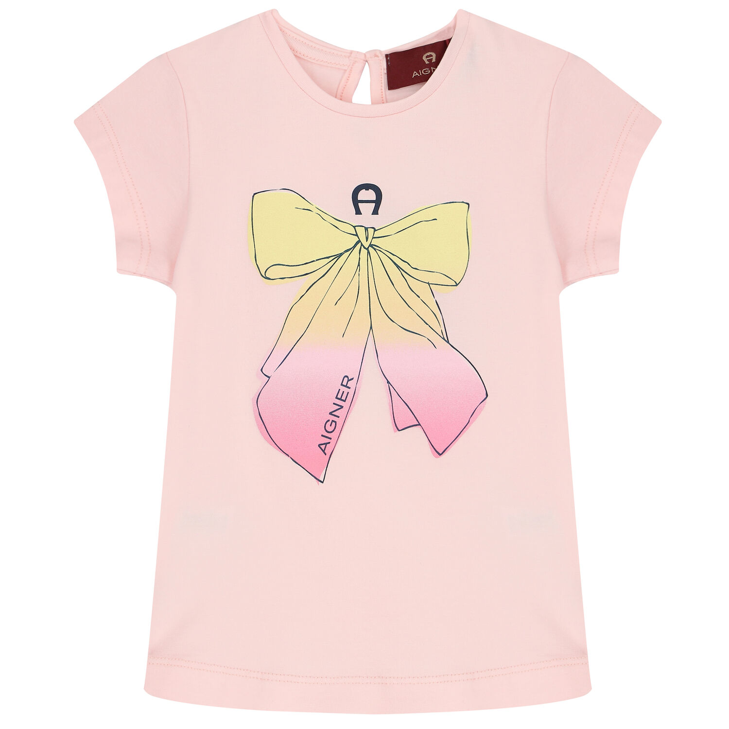 Younger Girls Pink Bow Logo T-Shirt, 2, hi-res