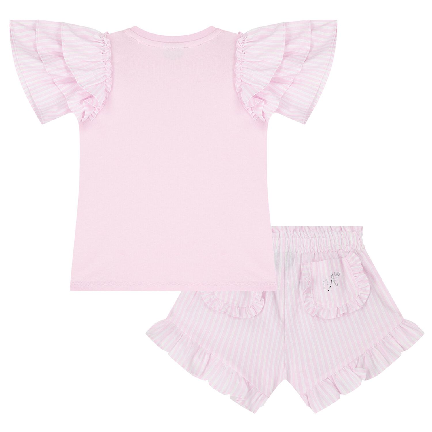 Girls Pink Striped Shorts Set, 1, hi-res image number null