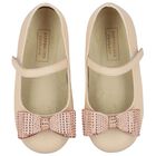 Girls Beige Embellished Bow Shoes, 1, hi-res