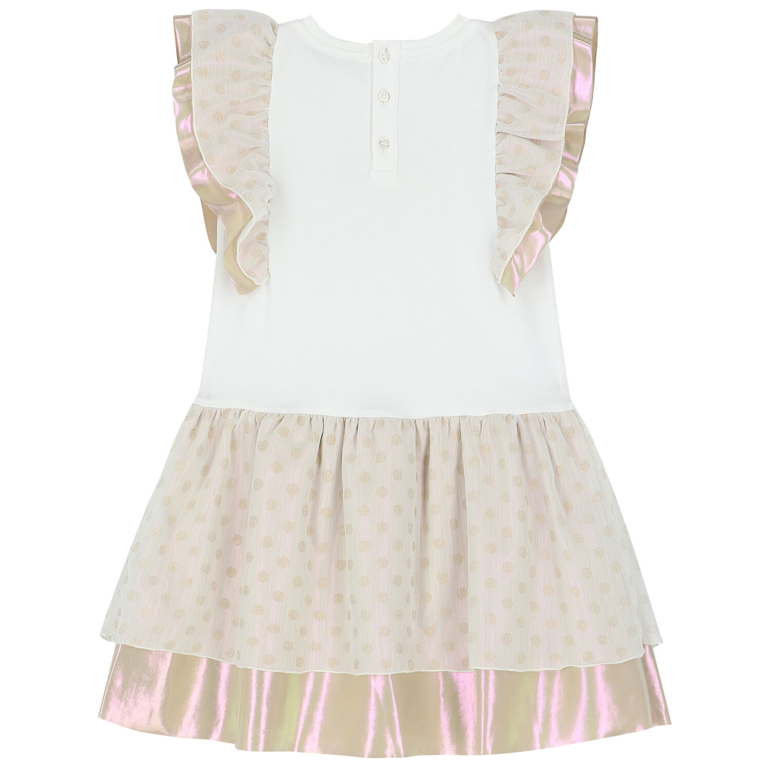 Girls White & Gold Logo Dress, 1, hi-res