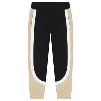 Boys Black & Beige Striped Joggers