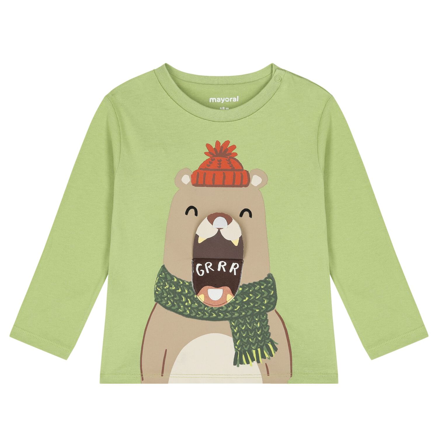 Younger Boys Green Bear Long Sleeve Top, 1, hi-res