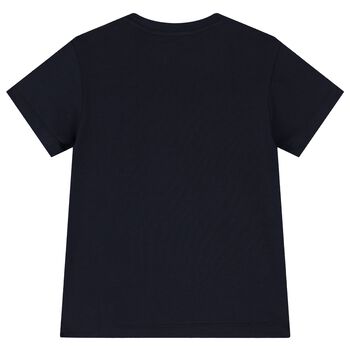 Boys Navy Blue, White & Beige Geo Map T-Shirt