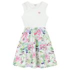 Girls Botanical Print Ribbed Dress, 1, hi-res