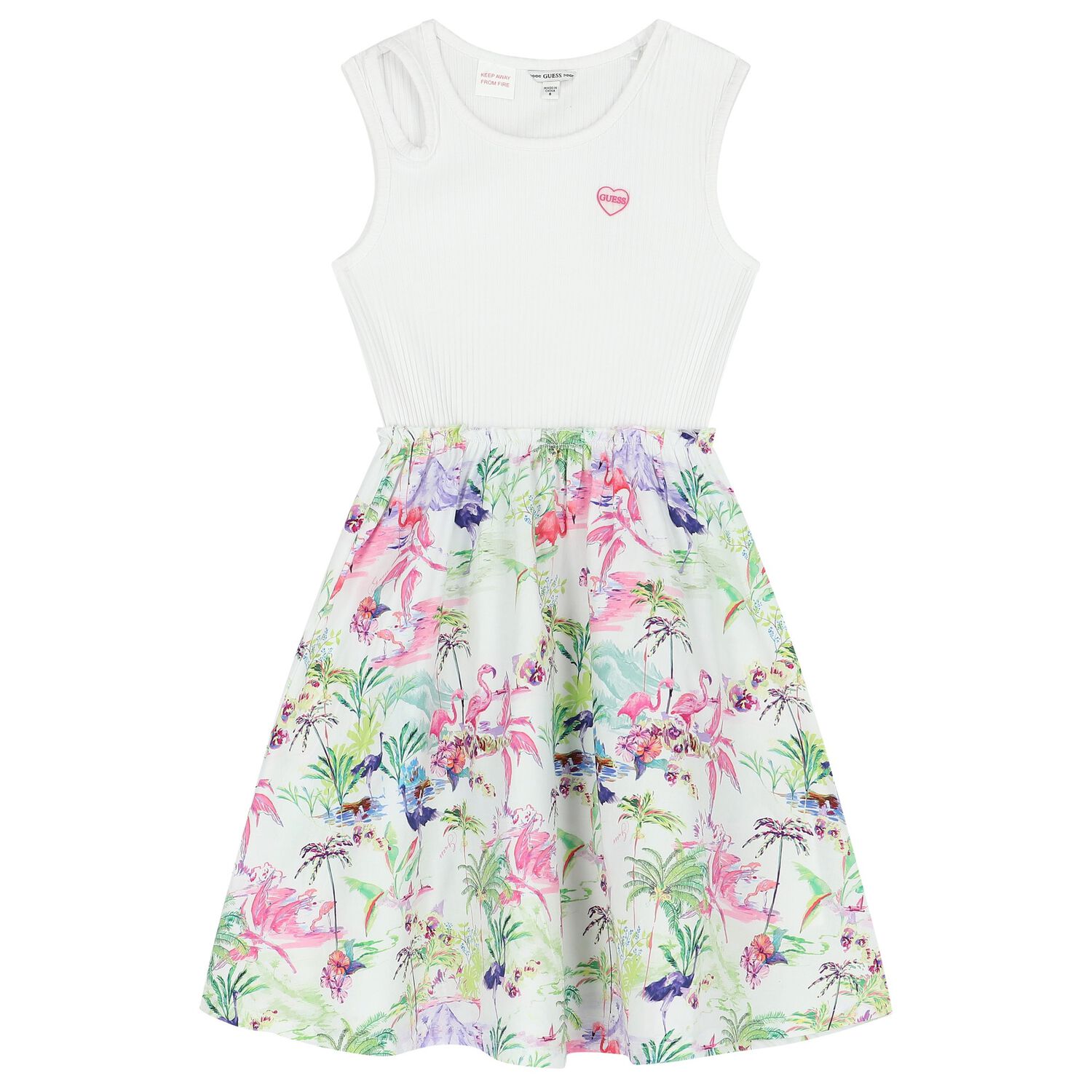 Girls Botanical Print Ribbed Dress, 1, hi-res