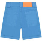 Boys Blue Cotton Bermuda Shorts, 1, hi-res