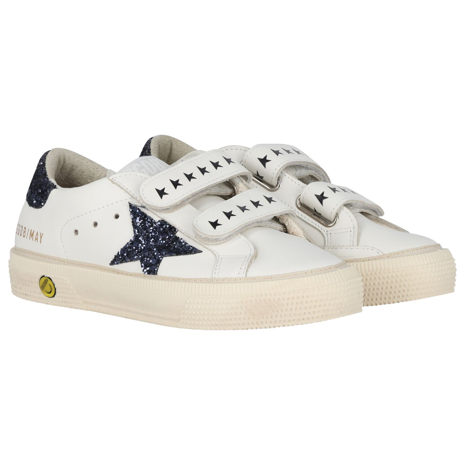 Girls Ivory & Navy Blue Logo Trainers, 1, hi-res