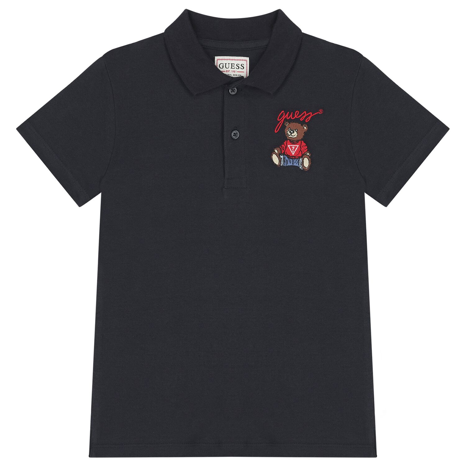 Boys Navy Blue Teddy Bear Logo Polo Shirt, 2, hi-res