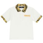 Boys White & Gold Barocco Polo Shirt, 1, hi-res