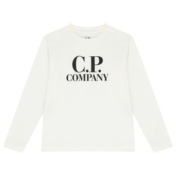 Boys White Logo Long Sleeve Top