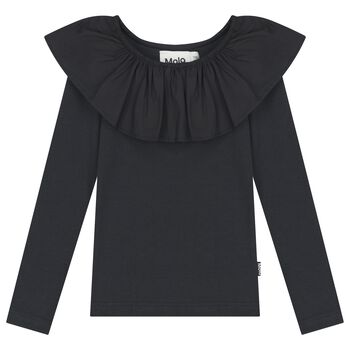 Girls Black Ruffle Long Sleeve Top