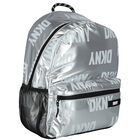 Girls Metallic Silver Logo Backpack, 1, hi-res