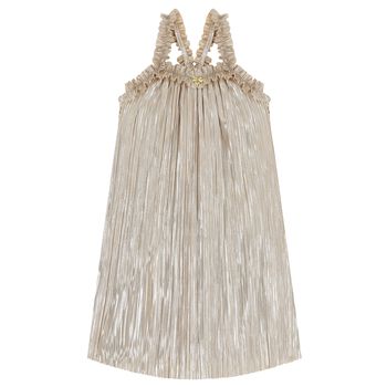 Girls Gold Metallic Pleated Dress