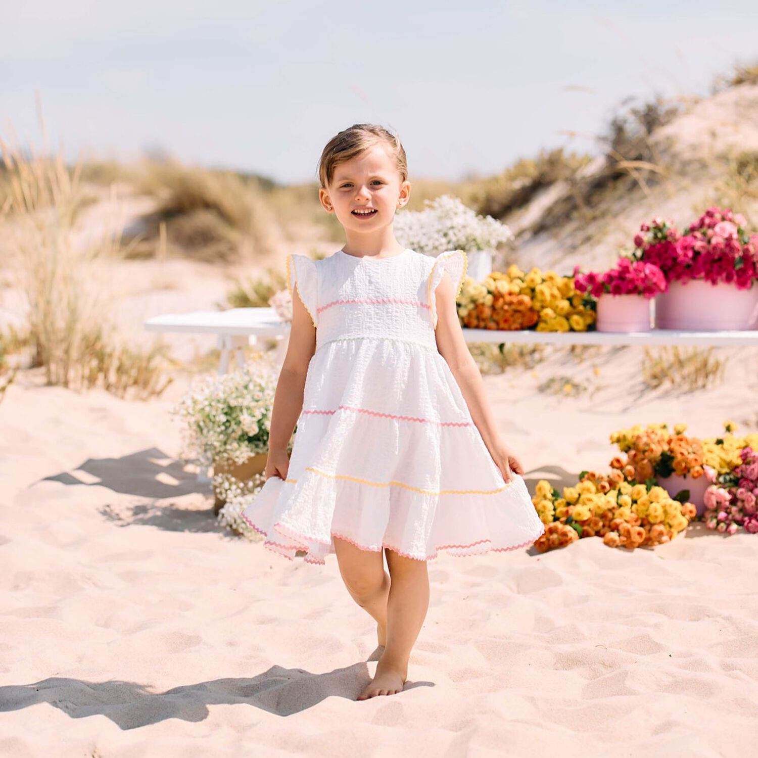 Girls White Dress, 1, hi-res