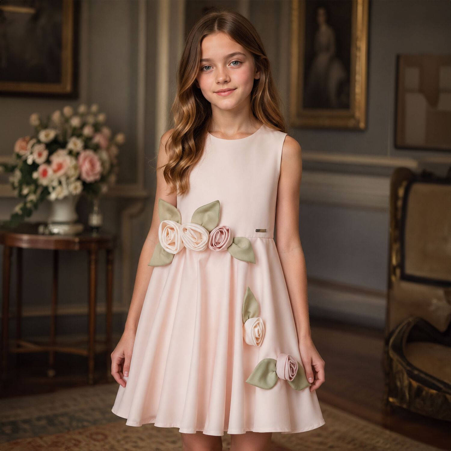 Girls Pink Floral Dress, 2, hi-res