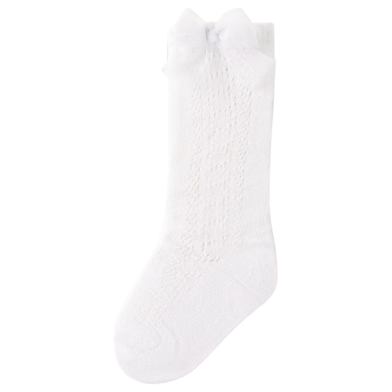 Younger Girls White Knitted Bow Socks, 3, hi-res
