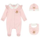 Baby Girls Pink & White Logo Babygrow Gift Set , 1, hi-res