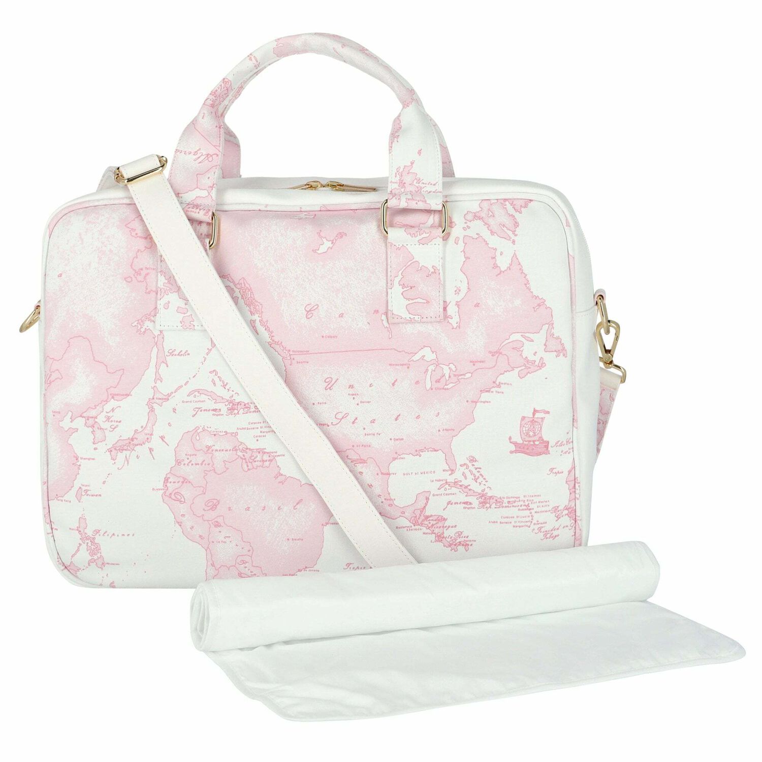 White & Pink Geo Map Baby Changing Bag, 2, hi-res