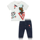 Baby Boys White & Blue Trousers Set, 1, hi-res