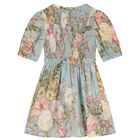 Girls Blue Floral Dress, 1, hi-res