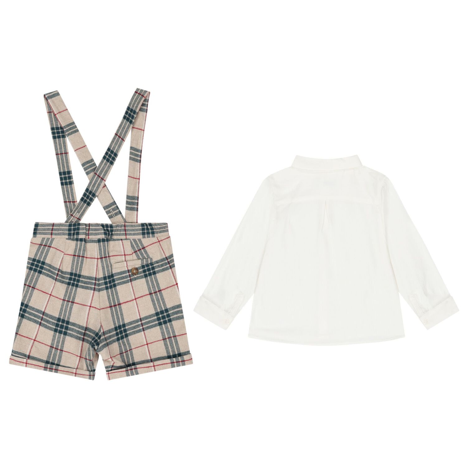 Baby Boys Ivory & Beige Check Shorts Set, 1, hi-res image number null