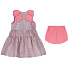 Baby Girls Pink Glitter Bow Dress, 1, hi-res