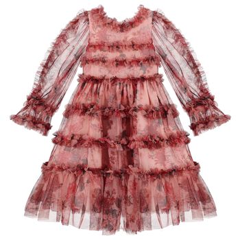 Girls Pink Floral Ruffle Tulle Dress