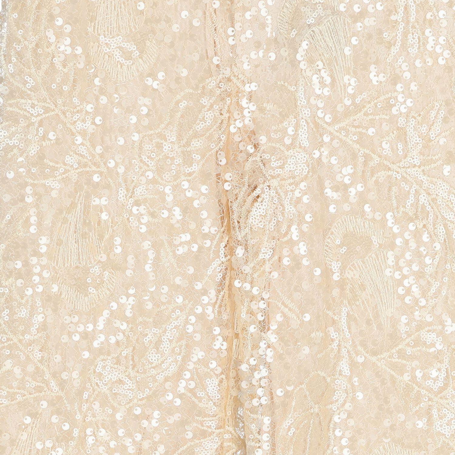 Girls Beige & Gold Chiffon & Sequin Lace Trousers Set, 1, hi-res